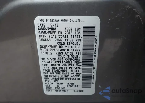 2015 Nissan Rogue Select S z USA, uszkodzony, nr VIN JN8AS5MT9FW164518